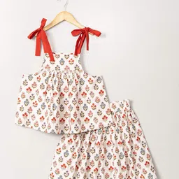 Sangria Girls Floral Printed Pure Cotton Top With Skirt-picture-36