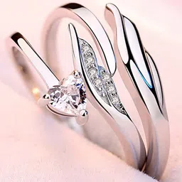 AGARWALPRODUCT Set Of 2 Silver Plated Couple Finger Rings Adjustable Ring image 1