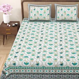 Myntra Elegant Homes Green & White Floral Cotton 180TC Double King Bedsheet Set-2.75mx2.2m-picture-37