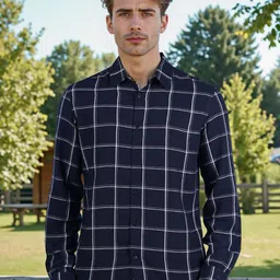 Celio Classic Windowpane Checked Spread Collar Casual Shirt-picture-37