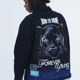 VALKYRE Unisex Graphic Printed Spread Collar Cotton Denim Jacket image 2