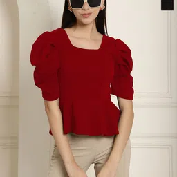 Metronaut Women Pack of 2 Puff Sleeve Peplum Top-picture-33