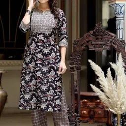 Doriyaan Women Floral Embroidered Regular Thread Work Pure Cotton Kurta with Palazzos image 2