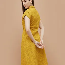 Fame Forever by Lifestyle Women Self Design Shirt Collar A-Line Midi Dress image 5