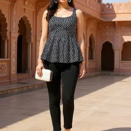 Istyle Can Women Shoulder Straps Zig Zag Printed Top image 2