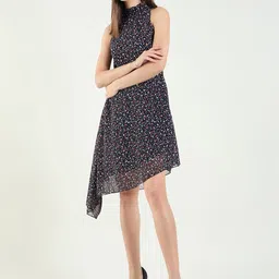 aayu Printed Fit & Flare High Neck Sleeveless Asymmetric Dress image 4