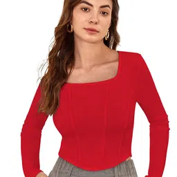SHOPONBIT Women Textured Square Neck Corset Top-picture-34