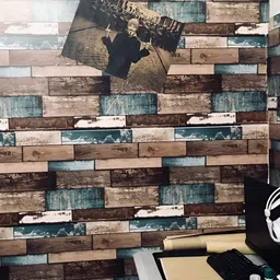 INDIAN ROYALS Brown Wood Strips Printed Self-Adhesive & Durable Wall Sticker-image-17