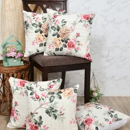The Home Story 5 Pieces Biege & Pink Floral Printed Square Cushion Covers-picture-19