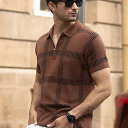 Powerlook Men Checked Knitted Polo Collar T-shirt image 4