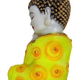 MISS PEACH White And Yellow Sacred Resin Buddha Idol Showpiece image 2