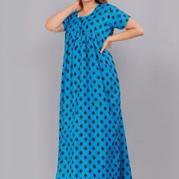 AAKARSHANA CREATION Blue Pure Cotton Maxi Printed Nightdress-picture-36