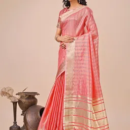 Astita Woven Design Striped Zari Lightweight Organza Saree With Tasseled image 3