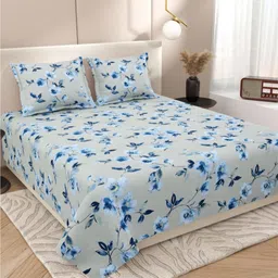 Myntra Elegant Homes Grey & Blue Floral 220 TC King Bedsheet with 2 Pillow Covers-picture-28