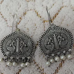 Navya Collection Silver-Plated Beaded contemporary Shaped Oxidised Drop Earrings-picture-19