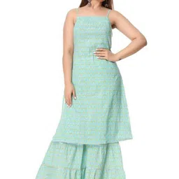 Miss & Chief Floral Printed Square Neck Pure Cotton Kurta With Sharara image 2