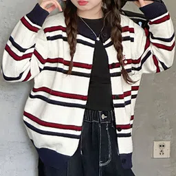 LULU & SKY Girls Striped Button-up Cardigan image 4