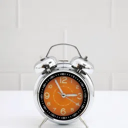 Archies Silver-Toned & Orange Metal Twin Bell Metal Alarm Clock image 2