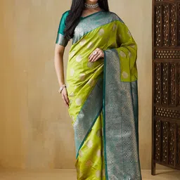 Mitera Ethnic Motifs Woven Design Zari Banarasi Saree-image-10