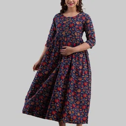 SHOOLIN Floral Print Maternity A-Line Midi Dress-picture-21