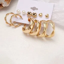 PolluxCraft Women Set of 6 Alloy Gold-Plated Contemporary Studs Earrings-picture-35