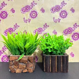 dodecroo Artificial Plants with Realistic Green Foliage in Wooden Textured Pot Bonsai Wild Artificial Plant with Pot image 4