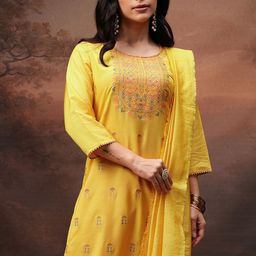 Vishudh Ethnic Motifs Printed Thread Work Straight Kurta With Trouser And Dupatta-picture-33
