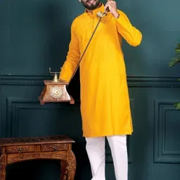 shreeram Men Solid A-line Kurta (Orange) image 2