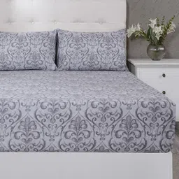 MASPAR Rust Grey Floral Printed Cotton 400 TC King Bedsheet Set 2.75 m x 2.75 m image 4