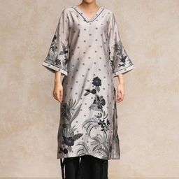 Varanga Floral Printed Flared Sleeves Straight Chanderi Cotton Kurta-picture-23