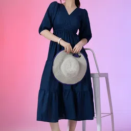 Krunal Raiyani Tiered V-Neck Fit & Flare Midi Dress-picture-14