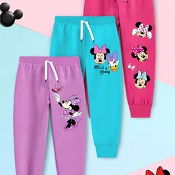 YK Disney Girls Pack Of 3 Minnie Mouse Printed Mid-Rise Cotton Joggers-picture-14