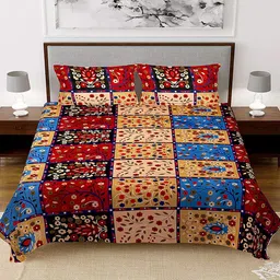 Kuber Industries Maroon & Beige Floral 144 TC Queen Bedsheet with 2 Pillow Covers image 2