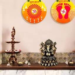 SEHAZ ARTWORKS Circle Set 2-Pcs Yellow & Red Printed Wooden Wall Hangings image 3