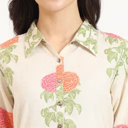 Divena Floral Printed Shirt Collar Straight Cotton Kurta image 4