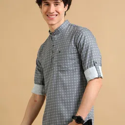 COOL COLORS Men Grey Slim Fit Printed Full Sleeve Casual Kurta Shirt image 2