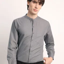 THE BEETEL HOUSE Men Smart Regular Fit Band Collar Solid Cotton Casual Shirt-picture-16