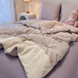 JC HOME Purple Self Design Polycotton 3 Piece Double Extra Large Regular Bedding Set-picture-24