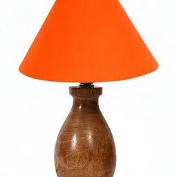 Devansh Orange & Brown Textured Wooden Frusturical Shaped Table Lamp image 4