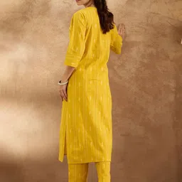 Indo Era Women Embroidered Regular Thread Work Pure Cotton Kurta with Trousers image 3