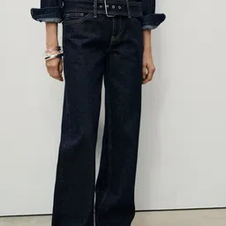 MANGO Women Low-Rise Regular Fit Pure Cotton Jeans with Belt-picture-2