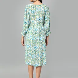 Amagyaa Women Ethnic Motifs Print Puff Sleeve A-Line Midi Dress image 5