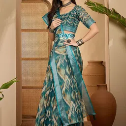 HERE&NOW Zari Linen Blend Handloom Saree image 3