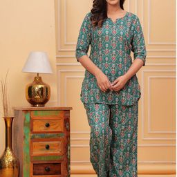 CORSICA Printed Pure Cotton Round-Neck Tunic With Trousers Co-Ords-picture-40