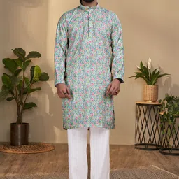 KURTA WALLAH Men Geometric Printed Thread Work Floral Kurta-picture-36