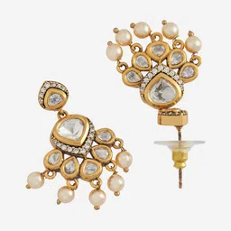 Kushal's Fashion Jewellery Leaf Shaped Kundan Drop Earrings image 2