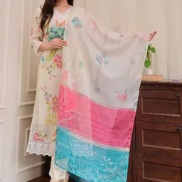 JISHNAM Women Floral Printed Embroidered Kurta with Pant & Printed Dupatta image 3