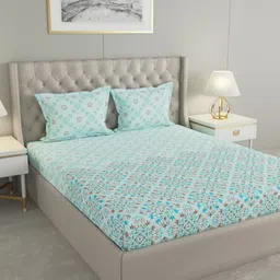 Raymond Home Sea Green & Blue Printed Cotton 120 TC King Bedsheet Set 2.75 m x 2.75 m-picture-24