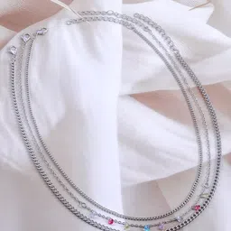 Rubans Rhodium-Plated Crystals Layered Necklace-image-84