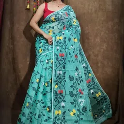 RIDDHIMAN FASHION Floral Silk Cotton Jamdani Saree-image-47